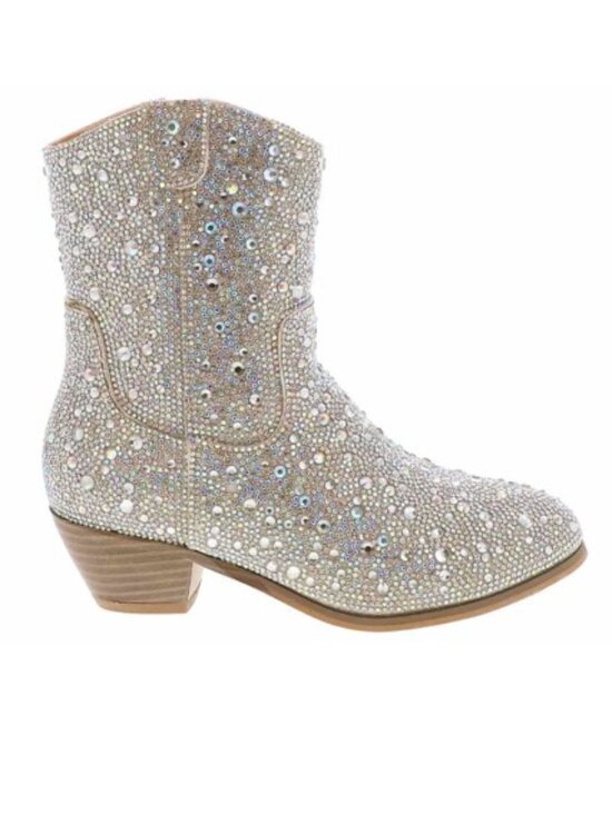 Badgley Mischka Other - Badgley Mischka Girls Crystal Rhinestone Western Cowboy Boots Silver Size 4